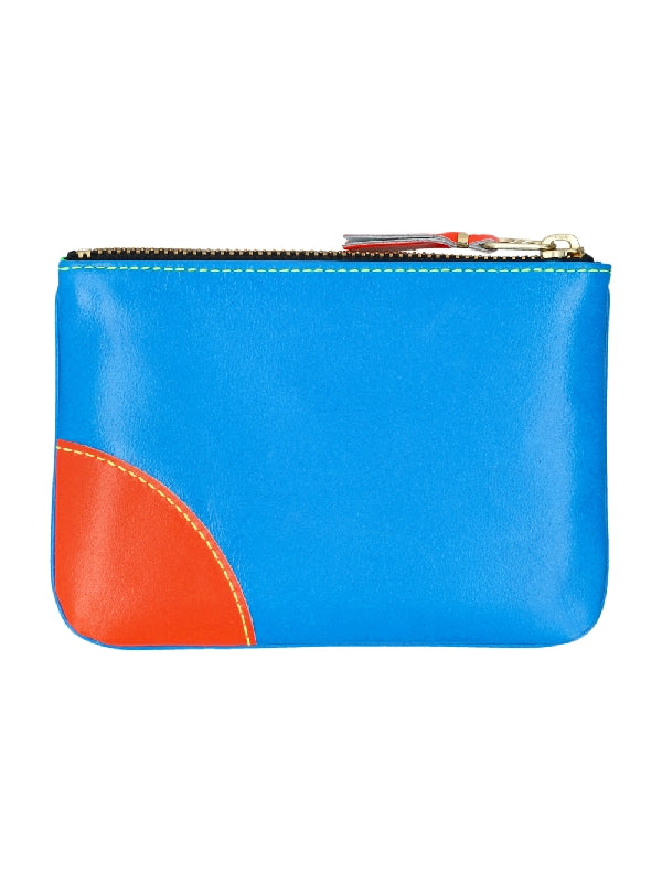 Color Block Leather Zipper Coin Wallet