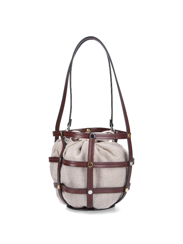 Ellie Cage Leather Linen Bucket Bag