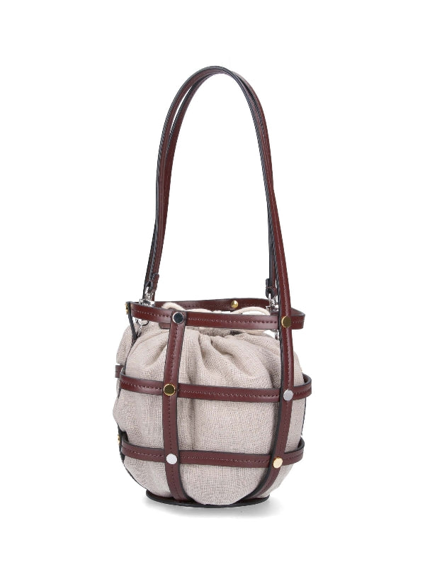 Ellie Cage Leather Linen Bucket Bag