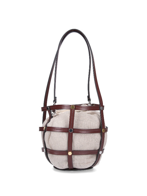 Ellie Cage Leather Linen Bucket Bag