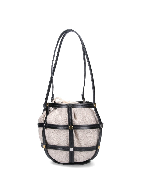 Ellie Cage Leather Linen Bucket Bag