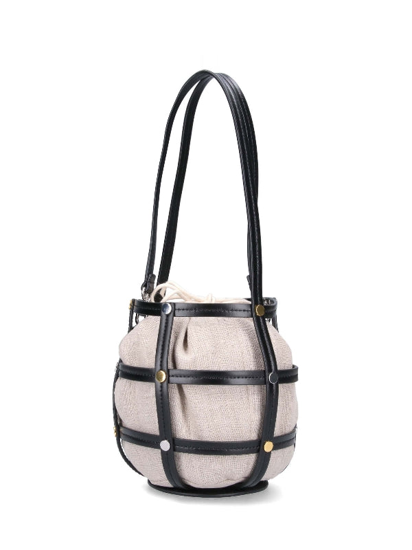 Ellie Cage Leather Linen Bucket Bag