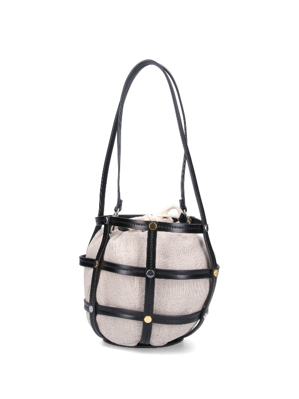 Ellie Cage Leather Linen Bucket Bag