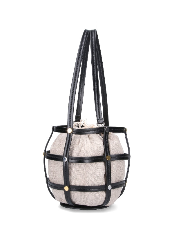 Ellie Cage Leather Linen Bucket Bag