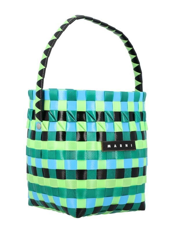 Logo Patch Check Pattern Tote Bag