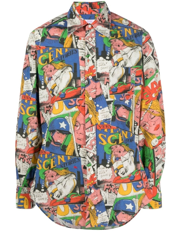 All-Over Cartoon Print Cotton Shirt