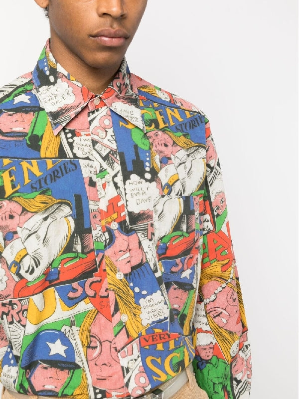 All-Over Cartoon Print Cotton Shirt