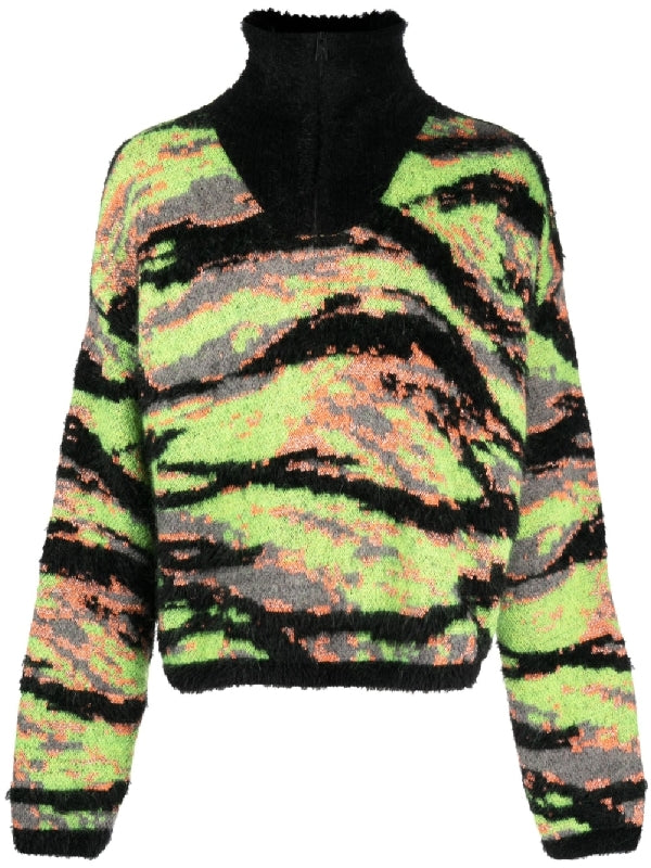 Tiger Jacquard Half-Zip Knit