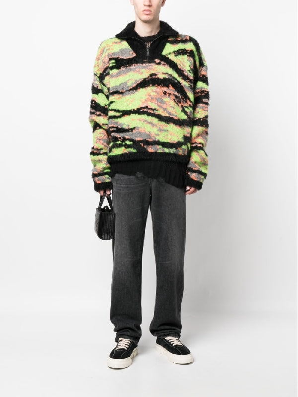 Tiger Jacquard Half-Zip Knit