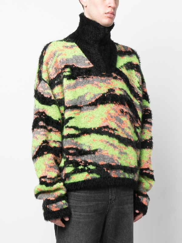 Tiger Jacquard Half-Zip Knit