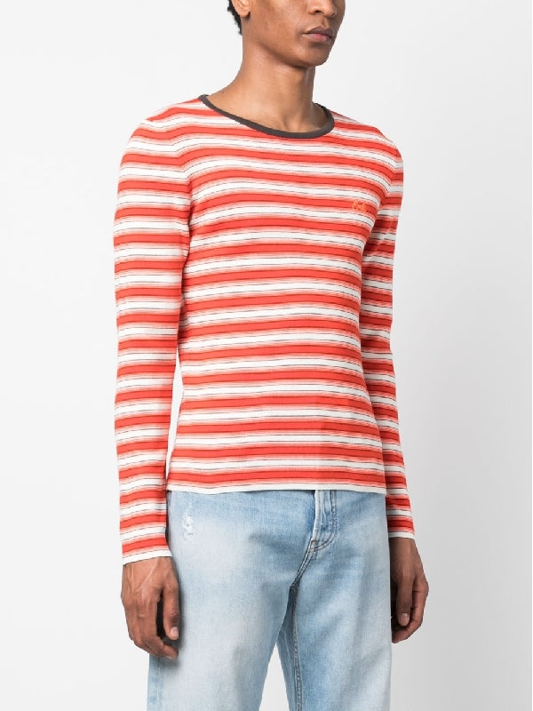 Logo Embroidery Stripe Knit