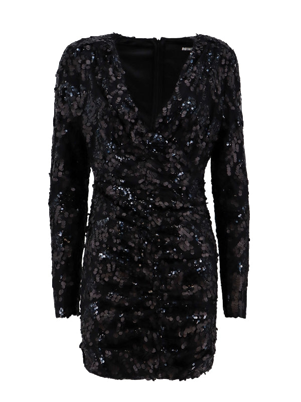 Sequin Ruched V-neck Dress