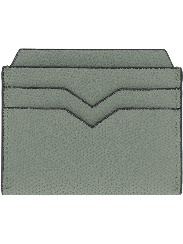 V-Cut Detail Leather Card Wallet