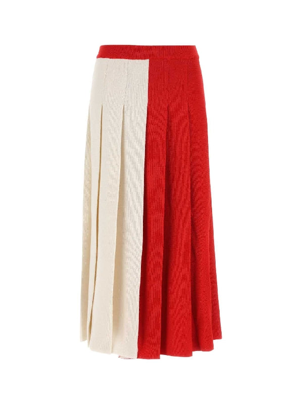 Bicolor Pleats Wool Skirt