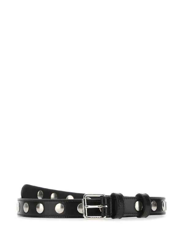 Stud Embellished Thin Leather Belt