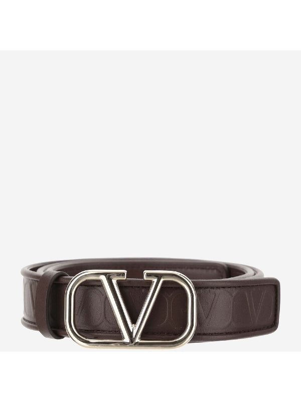 V Logo Buckle Leather Belt