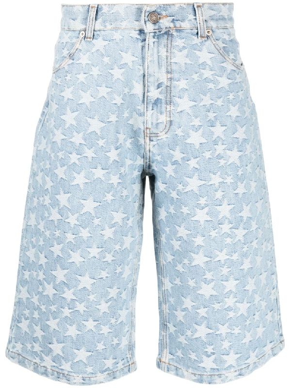 Star Pattern Jacquard Bermuda Denim Pants