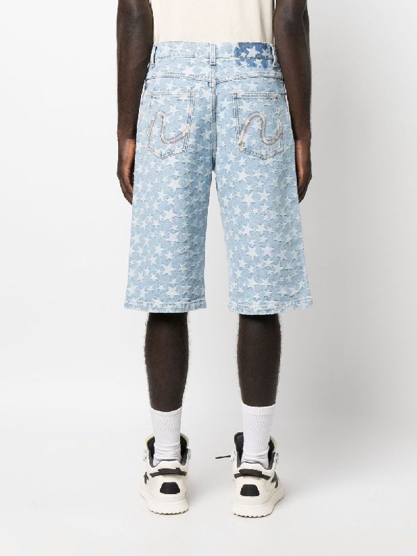 Star Pattern Jacquard Bermuda Denim Pants