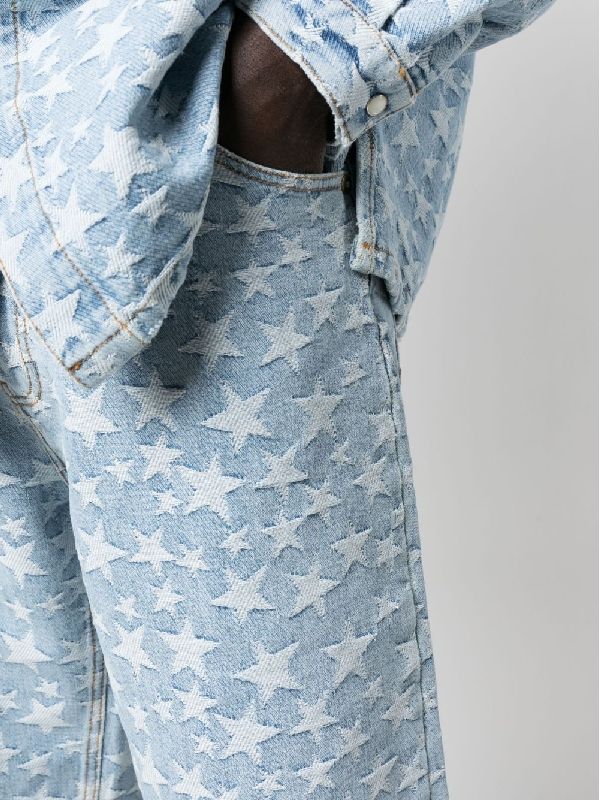 Star Pattern Jacquard Bermuda Denim Pants