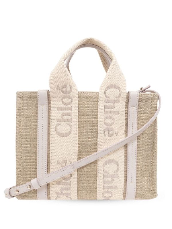 Woody Logo Linen Small Tote Bag