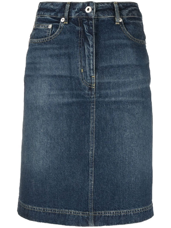 Back Logo Washed Denim Skirt