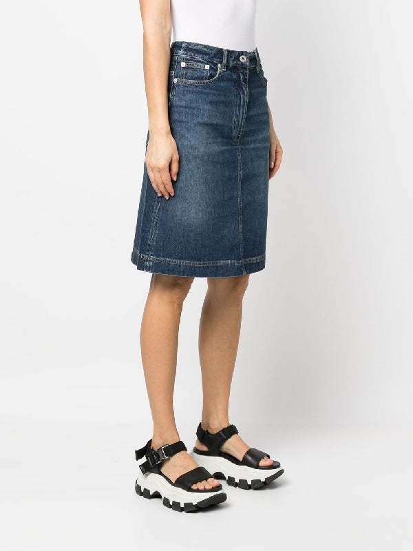 Back Logo Washed Denim Skirt