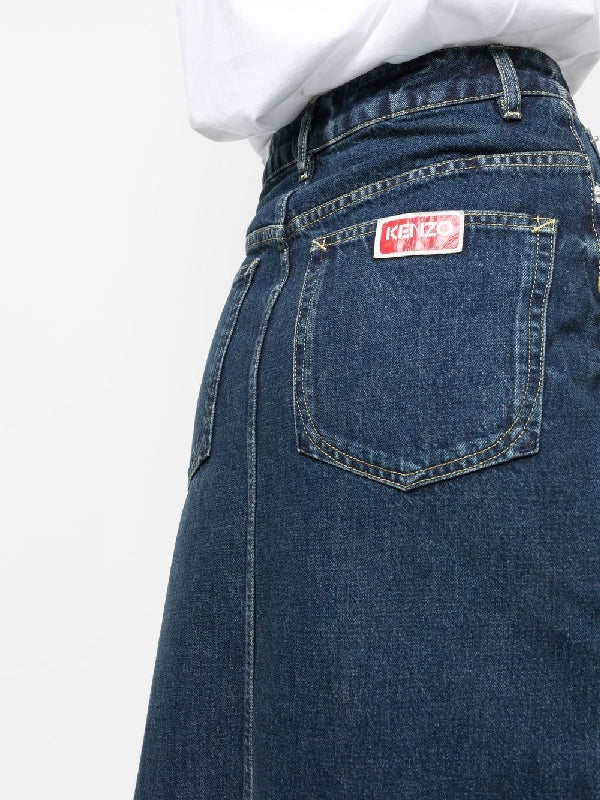 Back Logo Washed Denim Skirt