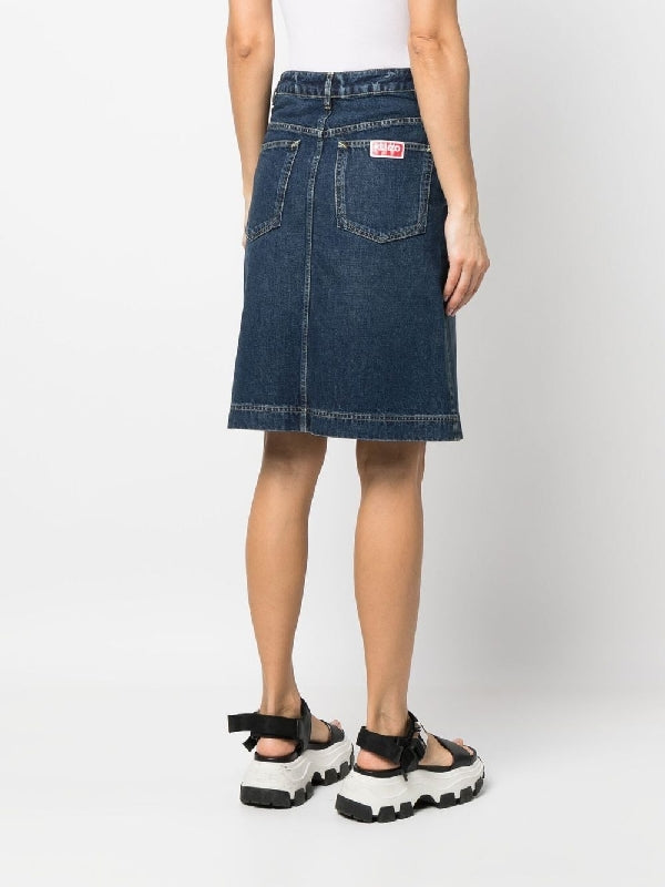 Back Logo Washed Denim Skirt