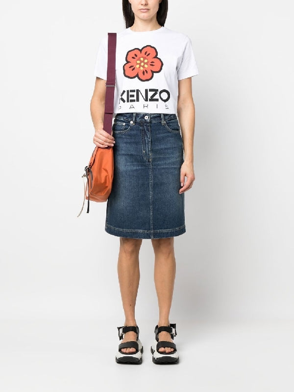 Back Logo Washed Denim Skirt