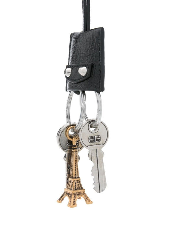 Metal Charm Detail Leather Keyring