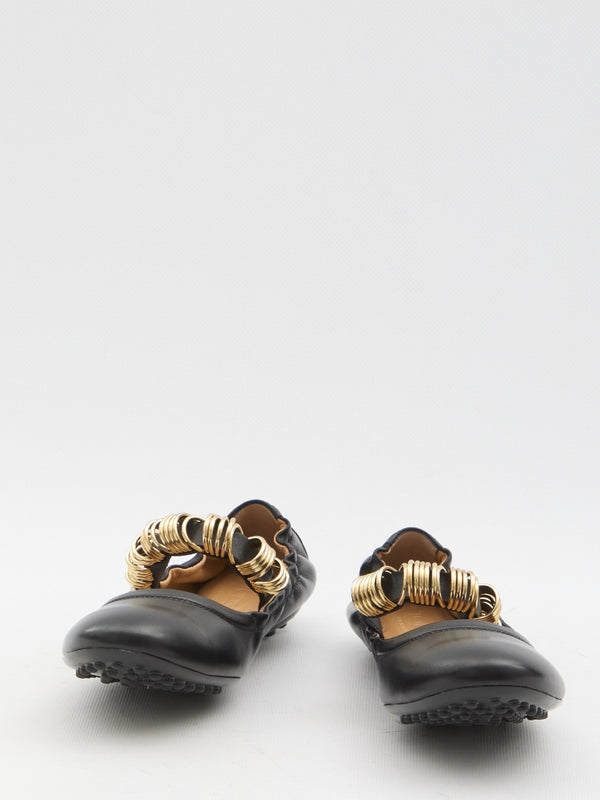 Eyelet Detail Leather Flat Shoes