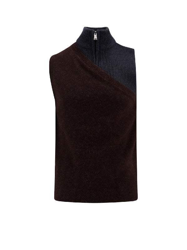 Alpaca Wool Layered Half-zip Knit Vest