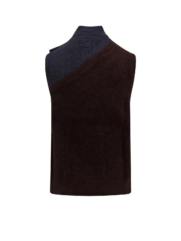 Alpaca Wool Layered Half-zip Knit Vest