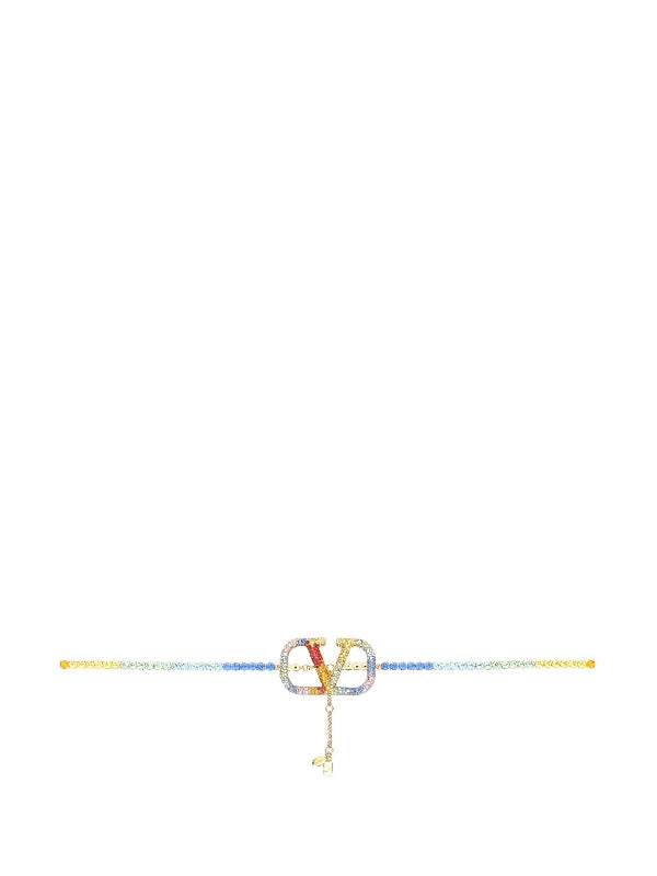 Multicolor Rhinestone V Logo Necklace