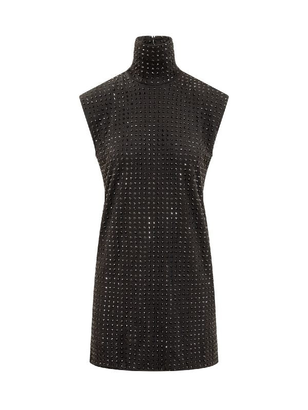 Allover Rhinestone High-Neck Sleeveless
  Dress