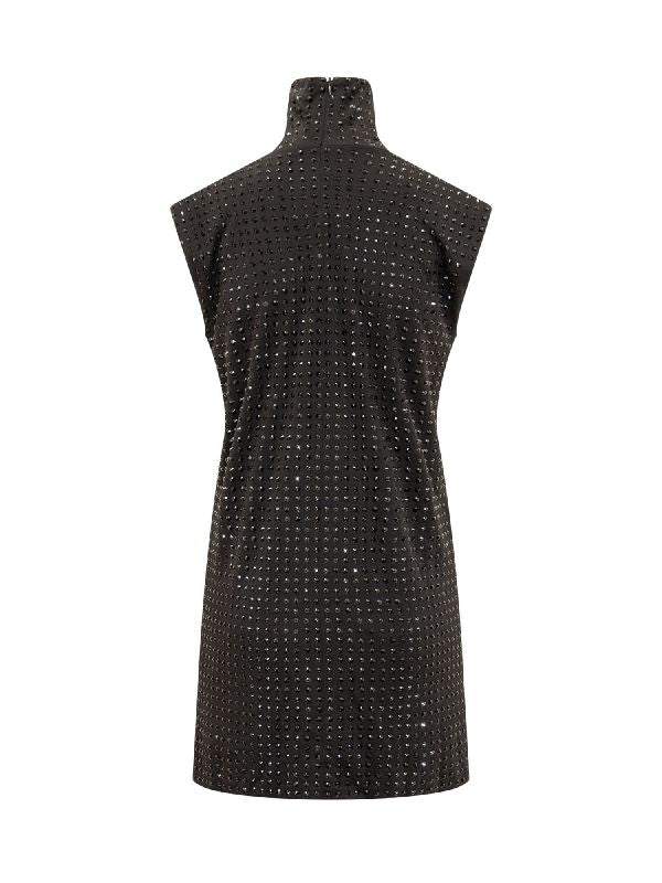 Allover Rhinestone High-Neck Sleeveless
  Dress