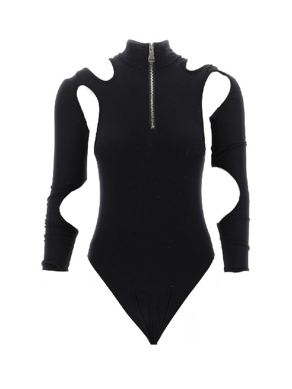 Half-Zip Neck Cutout Detail Bodysuit