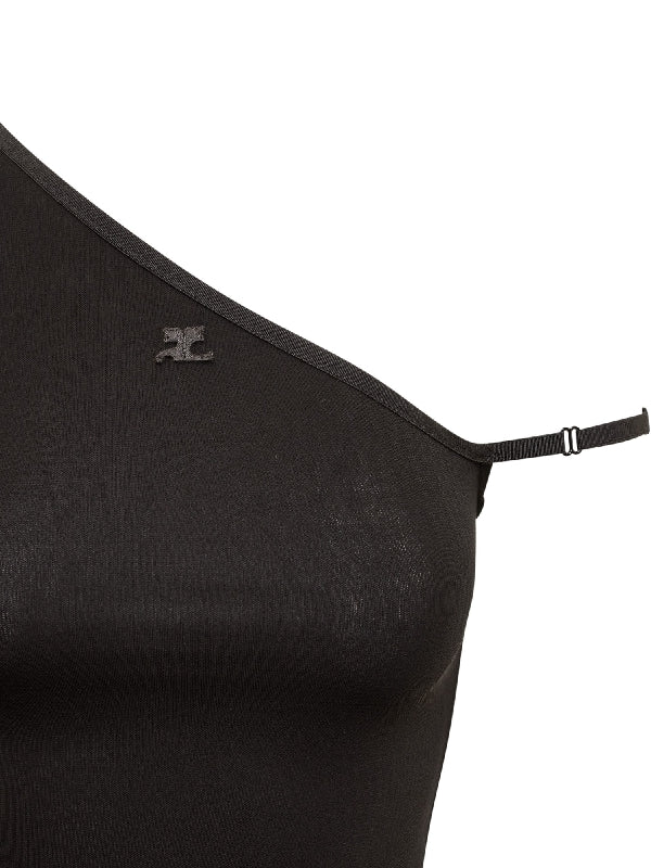 Logo Patch One-Shoulder Long Sleeve Top