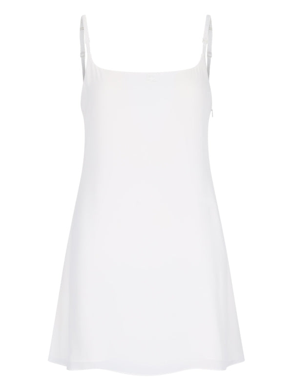 Logo Embroidery Mix Silk Slip Dress