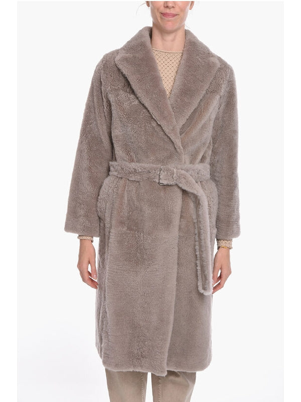 Belted Goatskin Fur Coat