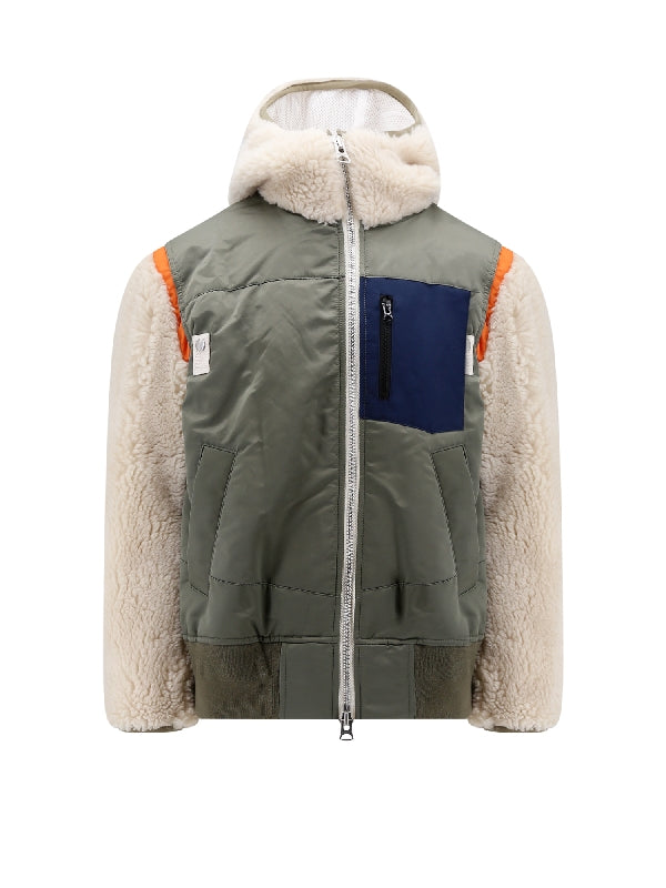 Wool Shearling Nylon Insert Hoodie Jacket