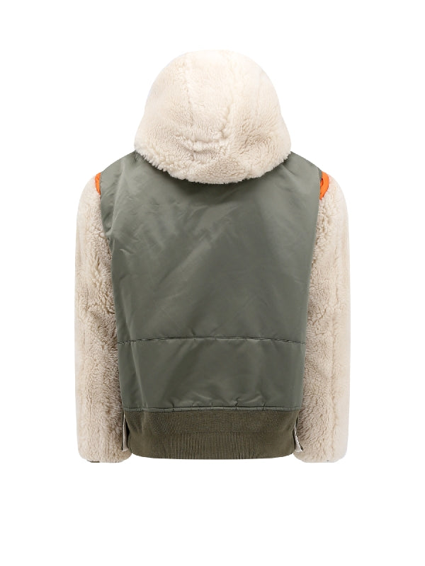 Wool Shearling Nylon Insert Hoodie Jacket