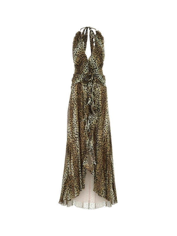 Leopard Printing Ruffle Long Dress