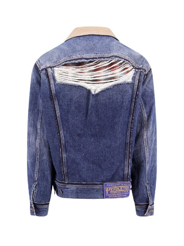 Back Stitch Distressed Denim Jacket