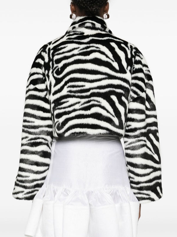 Zebra Printing Fake Fur Shearling Jacket