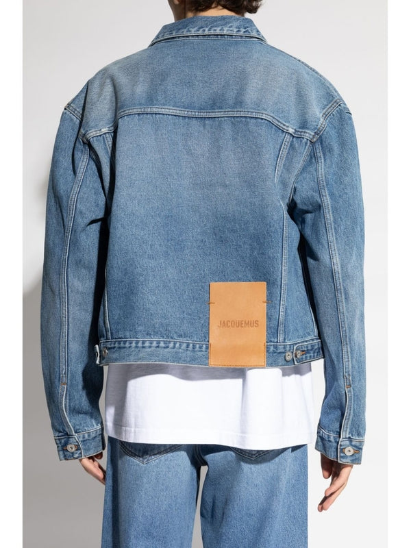 Back Leather Patch Denim Trucker Jacket