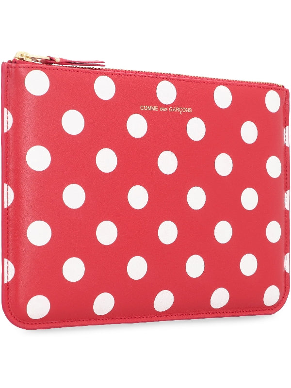 Polka Dot Leather Zip Pouch