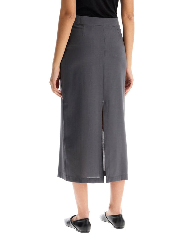 Back Slit Wool Blend Long Skirt