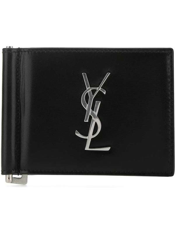 Silver Monogram Money Clip Leather Wallet