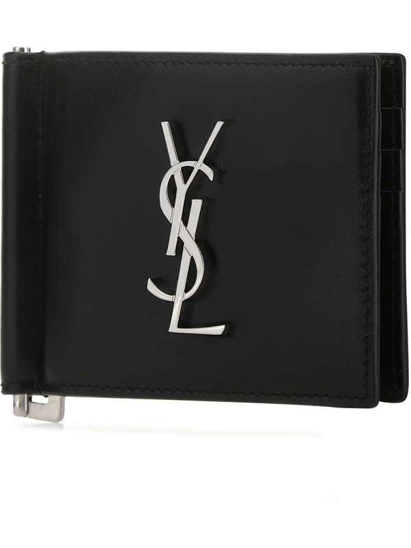 Silver Monogram Money Clip Leather Wallet